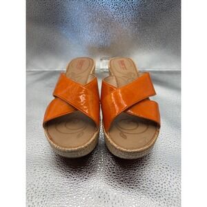 Born Orange Patent Leather Crisscross Wedge Sandal B31208 Womens 6 Platform Mule